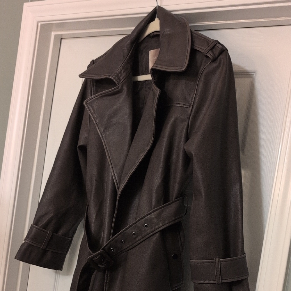 Abercrombie & Fitch Dark Brown Faux Leather Trench Coat